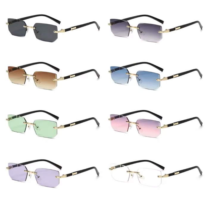 Rimless Cut Edge Rectangle Sunglasses Unisex Frameless Eyewear Designer Fashion Vintage Square Shade Y2k Sun Glasses Goggles