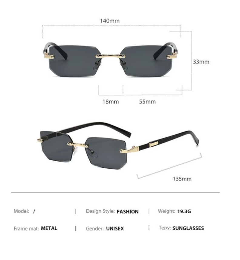 Rimless Cut Edge Rectangle Sunglasses Unisex Frameless Eyewear Designer Fashion Vintage Square Shade Y2k Sun Glasses Goggles