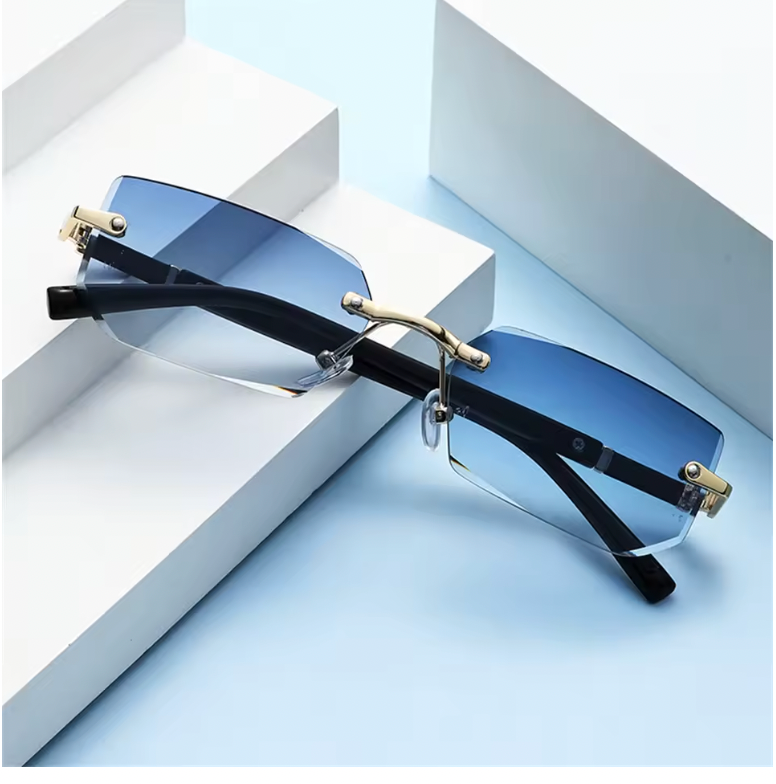 Rimless Cut Edge Rectangle Sunglasses Unisex Frameless Eyewear Designer Fashion Vintage Square Shade Y2k Sun Glasses Goggles